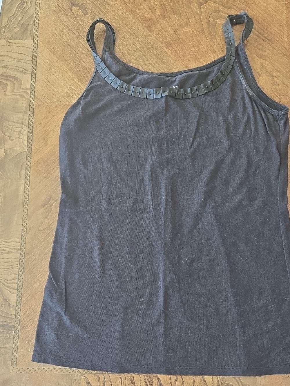 New York & Company Black Stud-Trim Scoop Neck Tank